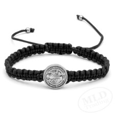 Silver Saint St Benedict Medal Black Unity Bracelet Pulsera De San Benito picture