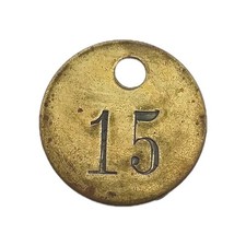 Number 15 Brass Metal Tag Vintage Numbered Keychain Stamped Mining Cattle Key picture