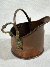 Vintage Copper Coal Scuttle Lion Head Brass Handles Fireplace Decor Rustic picture