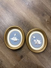 1986 Homco Country Blue Ribbon Geese Wall Art Set Of 2 Vintage picture