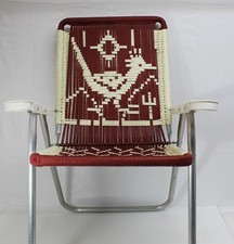 Vintage Woven Lawn Chair Aztec Boho Retro Patio Camp Chair 2 Cup Holders picture