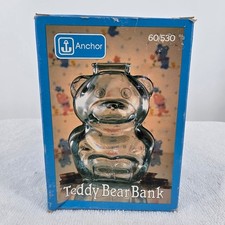 Anchor Hocking Vintage Teddy Bear Glass Coin Bank 60/530 Clear 6in Made in USA picture