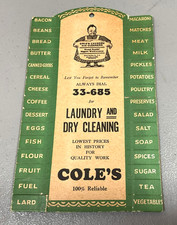 Vintage Cole's Laundry And Dry Cleaning Kitchen Reminder Tab Wall Item picture