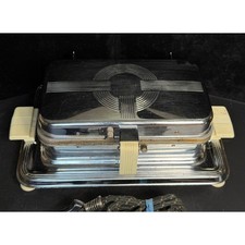 Vintage Montgomery Ward Art Deco Waffle Maker-Model 84MW 86-2105A Chrome, WORKS picture