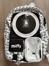 NEW Miffy Figure Black White Multi Pocket Backpack Bag Travel School With Charm picture