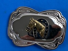Horse Head Through Horseshoe Mixed Metal Mirrored Belt Buckle picture