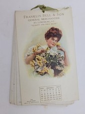 1909 antique FRANKLIN BELL & SON s. lunenburg vt GEN MERCH ad POSTCARD CALENDAR picture