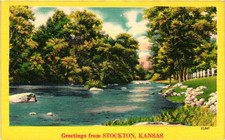 Stockton Kansas River Scene Linen Postcard