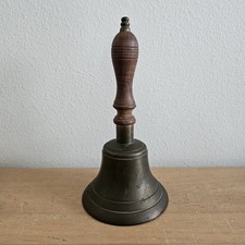 Antique 19th Century Cast-Brass Hardwood Handle School Bell/Hand Bell 10” Tall picture