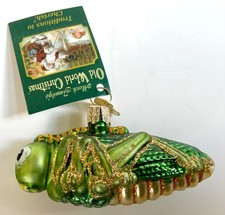 Old World Christmas Grasshopper Ornament Blown Glass Gold Glitter 2002 NWT picture
