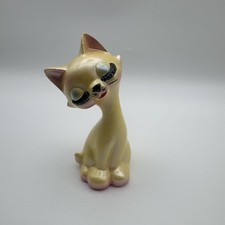 Rare Vintage Yellow Green Eyelash Cat Figurine Bradley Ex Japan MCM picture