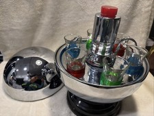 Vintage MCM Bowling Ball Liquor Dispenser Pump w/6 Shot Glasses Crome Decanter picture