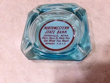 Vintage Glass Bank Ashtray /  NORTHWESTERN STATE BANK / ORTONVILLE  Minnesota MN picture