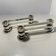 Pair Vintage Puiforcat France Ruban Silver Plated 2-Light Candleholders Signed picture