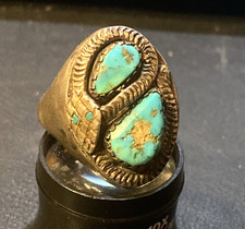 Native American  Rattlesnake Vintage .925 silver Snake ring w/4 Turquoise Stones picture