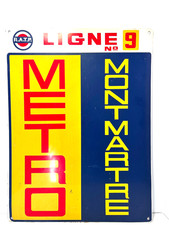 Vintage French Paris France Montmartre RATP Metro Ligne 9 Metal Sign picture