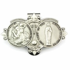 Visor Clip St Christopher & Our Lady Highway Medals Catholic Pewter Vintage Car picture