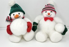 2 Vintage Christmas Snowmen Snowman Fuzzy Nostalgic Kitsch Granny Shelf Sitter picture