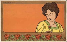 Beautiful Woman Art Deco Bouton de Rose Henri Meunier 1899 Used Postcard picture