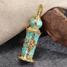 1Pc 12ml Reusable Enamel Peacock Blue Perfume Bottle Hollow Metal Sub-bottle USA picture