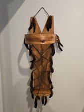 Vintage Native American Navajo-style Cedar Cradle Board Mink Tails Glass Beads picture