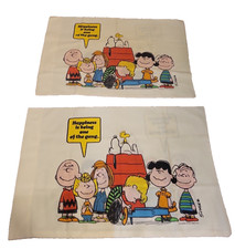 Lot of 2 Vtg 1971 Charlie Brown Peanuts Happiness..One Of The Gang pillowecases picture