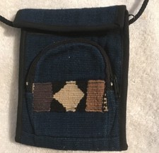 Panajachel Guatemala Small Purse Handmade Sewn Stitched Design Navy Long Strap picture