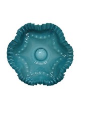 English Victorian Bride's Basket Bowl Teal Blue Cased Glass 6 5/8