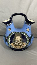 Vintage Fireside Amphora enameled portrait vase Wedding Vessel Czech picture