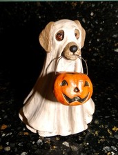 Vintage Bethany Lowe Halloween DOG GHOST w/JOL Candy Bucket Figurine Small 4