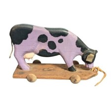 1992 Wood Purple Cow Pull Toy Faith Allenby and Robert Kauffman Signed w/flaws picture
