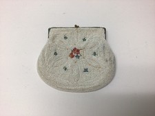 1950s White Beaded Purse Floral Design Evening Bag Clutch Mid-Century picture