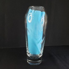 Glass Vase Etched Flower 8in Tall Heavy Crystal Modern Classic Clear A9-570 picture