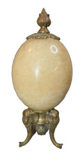 Vintage Large ALABASTER EGG on Three legged Brass  ELEPHANT STAND & Brass Finial picture