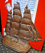 VTG 1924 Bronz-Met Sailing Ship Bookends Heavy Cast Iron Bronze Finish Nautical picture