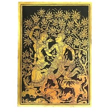 Gold Lacquer Painting Thai Dancing Performance Wood Detailed Exquisite Hand picture
