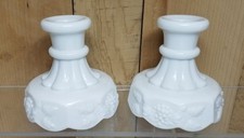 Set of 2 Westmoreland Milk Glass Candle Holders Grape Embossed picture