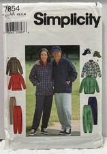 Simplicity 7854 Size XS-M Misses, Men’s And Teens Jacket, Top, Pants And Hat picture