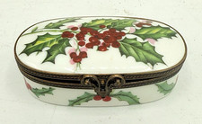 Limoges France La Gloriette Porcelain Trinket Box Hinged Holly Berry Christmas picture