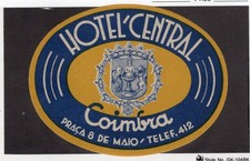 HOTEL CENTRAL COIMBRA PORTUGAL TRAVEL BAGGAGE LABEL  picture