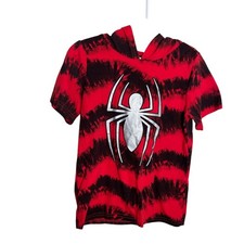Marvel Spider-Man Hooded Shirt Boy's 5 Red Black Short Sleeve picture