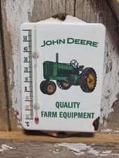 VINTAGE JOHN DEERE PORCELAIN SIGN OLD THERMOMETER FARM TRACTOR FARMING EQUIPMENT picture