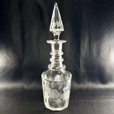 Antique c.1850's  Etched Glass Whisky Decanter with Grapes and Leaves picture