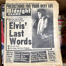 Midnight Globe Newspaper Sept 6, 1977 Elvis' Last Words Cover picture