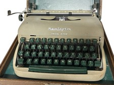Remington Travel-Riter Tan Portable Typewriter w Case - Oiled - Works Great picture