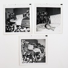 Vintage Post Mortem Photo Snapshots Lot 1950s Woman in Casket Funeral Service picture