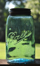 Vintage 1896~1910 BALL 3~L (NO MASON) BLUE QUART CANNING JAR *B on BASE *RB #193 picture