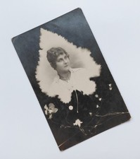 1920s USSR Soviet Woman Portrait Photo Leaf Shape Floral Art Unusual 87x138mm picture