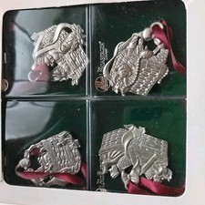 Vintage Christmas Ornaments Longaberger 4 Pewter Baskets 2