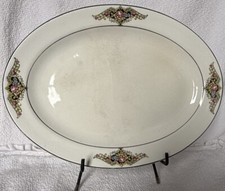 Large Unmarked Vintage Platter Black Pink Green Gold White 13 1/2”L x 10”W picture